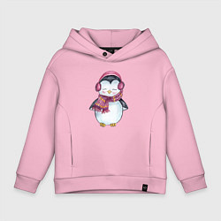 Толстовка оверсайз детская Милый пингвин в наушниках, цвет: светло-розовый