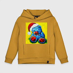 Толстовка оверсайз детская Плюшевый синий Санта мишка, цвет: горчичный