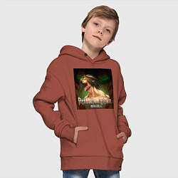 Толстовка оверсайз детская Атакующий титан Эрен Йегер, цвет: кирпичный — фото 2