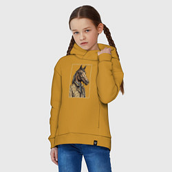 Толстовка оверсайз детская Конь в бежевом пальто, цвет: горчичный — фото 2