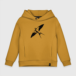 Толстовка оверсайз детская Ласточка парит трафарет, цвет: горчичный