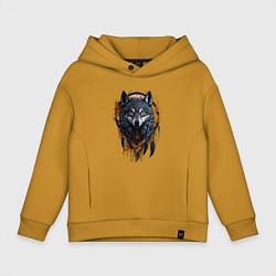 Толстовка оверсайз детская Волк и ловец снов, цвет: горчичный