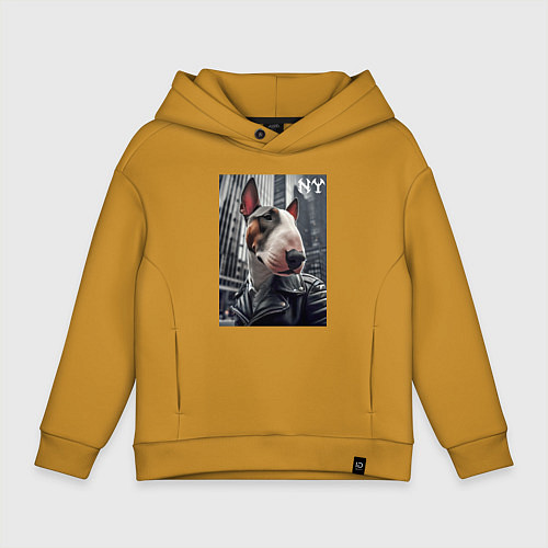 Детское худи оверсайз Dude bull terrier in New York - ai art / Горчичный – фото 1