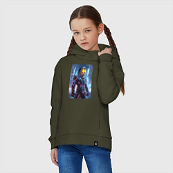 Толстовка оверсайз детская Гомер Симпсон с дредами - киберпанк - неон, цвет: хаки — фото 2