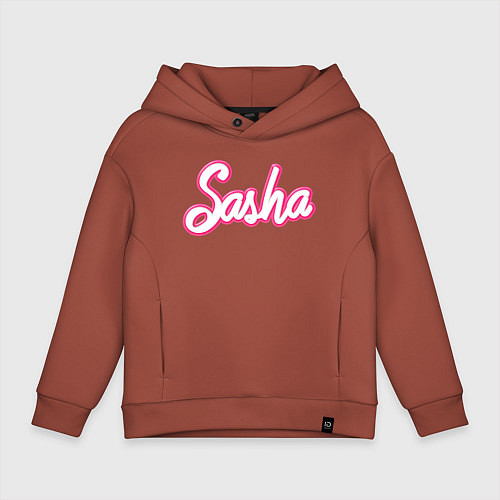 Детское худи оверсайз Саша шрифтом барби - объемный шрифт / Кирпичный – фото 1