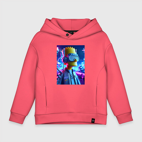 Детское худи оверсайз Cyber Bart - ai art - neon / Коралловый – фото 1