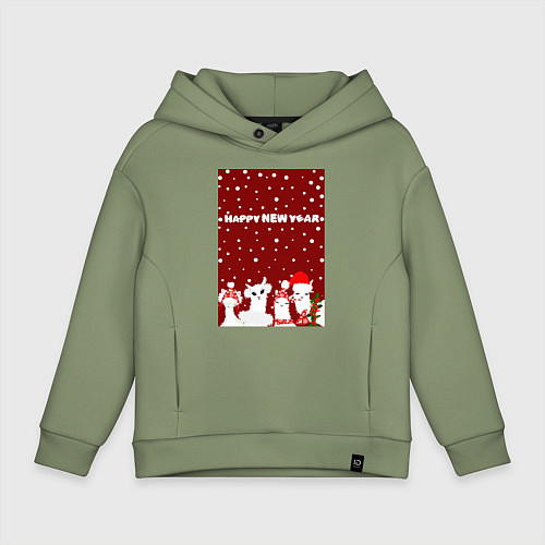 Детское худи оверсайз Семья лам на новогодних каникулах / Авокадо – фото 1