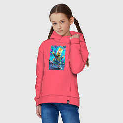 Толстовка оверсайз детская Скейтбордист Барт Симпсон на фоне граффити, цвет: коралловый — фото 2