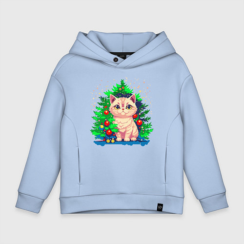 Детское худи оверсайз Милый новогодник котик / Мягкое небо – фото 1