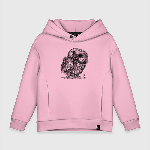 Детское худи оверсайз Совёнок гравюра / Светло-розовый – фото 1