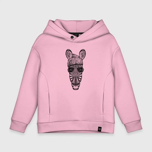 Детское худи оверсайз Зебра в очках и шапке / Светло-розовый – фото 1