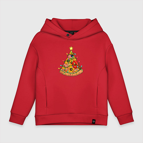 Детское худи оверсайз Новогодняя пицца-елка / Красный – фото 1