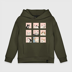 Толстовка оверсайз детская Мемные коты, цвет: хаки