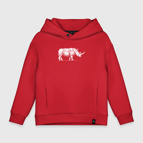 Детское худи оверсайз Носорог белый сбоку / Красный – фото 1