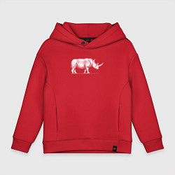 Толстовка оверсайз детская Носорог белый сбоку, цвет: красный