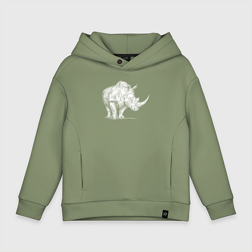 Детское худи оверсайз Белый носорог стоит / Авокадо – фото 1