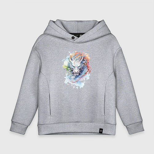 Детское худи оверсайз Дракон нарисованный акварелью / Меланж – фото 1