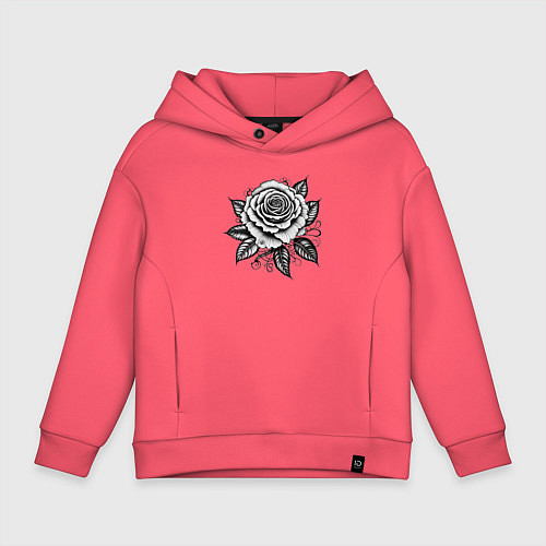 Детское худи оверсайз Чёрно белая роза / Коралловый – фото 1
