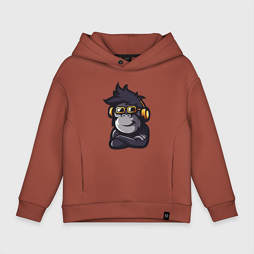 Детское худи оверсайз Music monkey / Кирпичный – фото 1