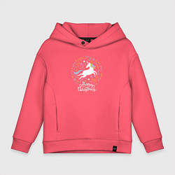 Толстовка оверсайз детская Unicorn christmas, цвет: коралловый
