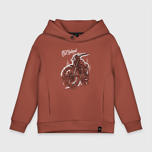 Детское худи оверсайз Старая школа - мотоцикл / Кирпичный – фото 1