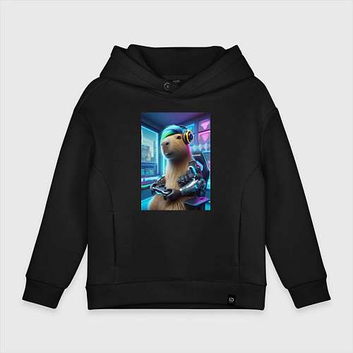 Детское худи оверсайз Cappy with fashionable bangs - cyberpunk / Черный – фото 1