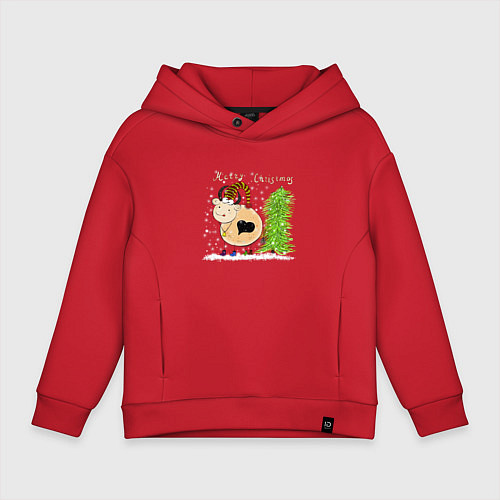 Детское худи оверсайз Веселая корова Marry Christmas / Красный – фото 1