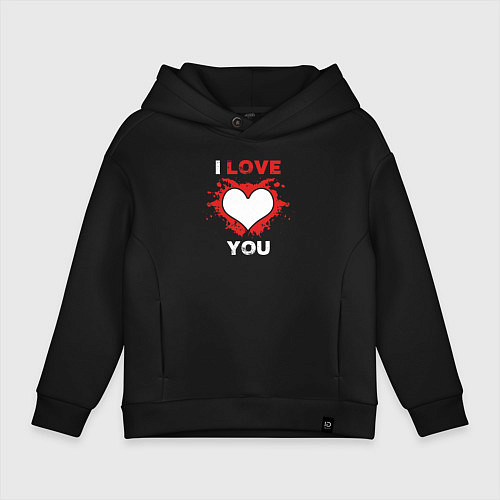 Детское худи оверсайз I love you heart / Черный – фото 1