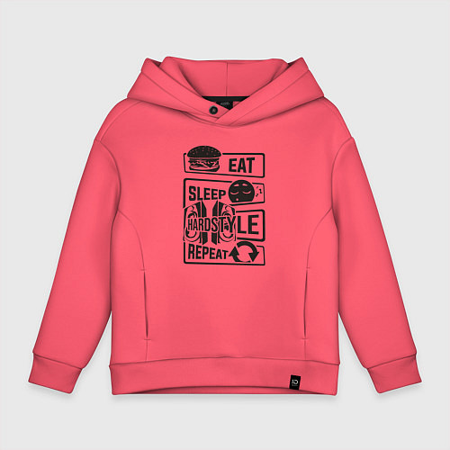 Детское худи оверсайз Eat sleep hardstyle / Коралловый – фото 1