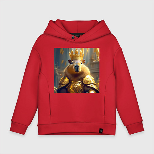 Детское худи оверсайз Мем царь капибара в золотых латах и короне / Красный – фото 1