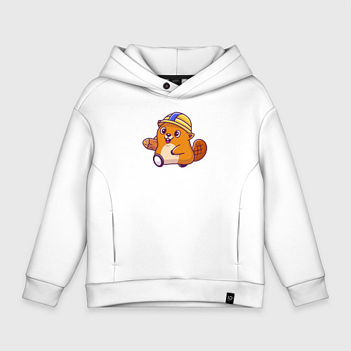Детское худи оверсайз Строитель бобёр / Белый – фото 1