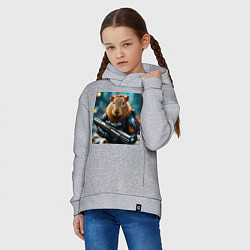 Толстовка оверсайз детская Мем вооруженная капибара и автомат, цвет: меланж — фото 2