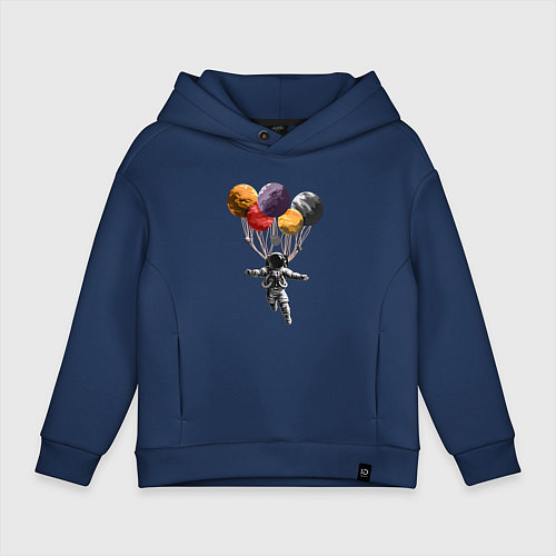 Детское худи оверсайз Космонавт в космосе парит на планетах / Тёмно-синий – фото 1