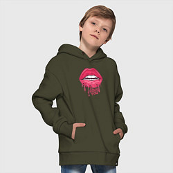 Толстовка оверсайз детская I love you lips, цвет: хаки — фото 2