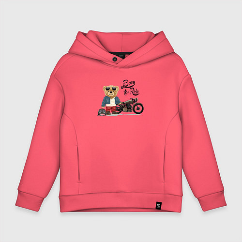 Детское худи оверсайз Плюшевый медвежонок с мотоциклом / Коралловый – фото 1
