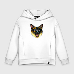 Толстовка оверсайз детская Кот meow стикер, цвет: белый