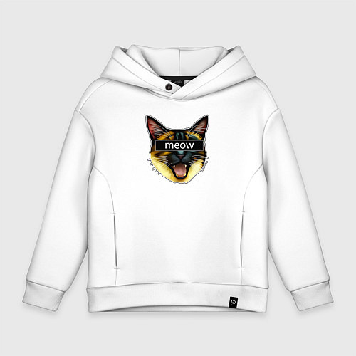 Детское худи оверсайз Кот meow стикер / Белый – фото 1