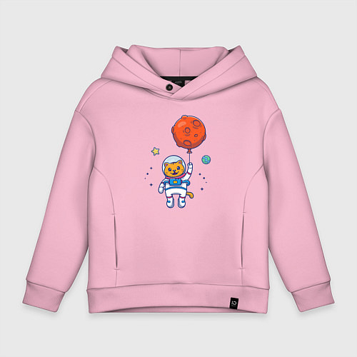 Детское худи оверсайз Котик с космическим шариком / Светло-розовый – фото 1