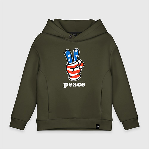 Детское худи оверсайз USA peace / Хаки – фото 1