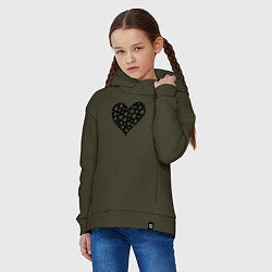 Толстовка оверсайз детская Сердце в горошек, цвет: хаки — фото 2