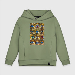 Толстовка оверсайз детская Глаза разноцветные из золота в стиле стимпанк, цвет: авокадо