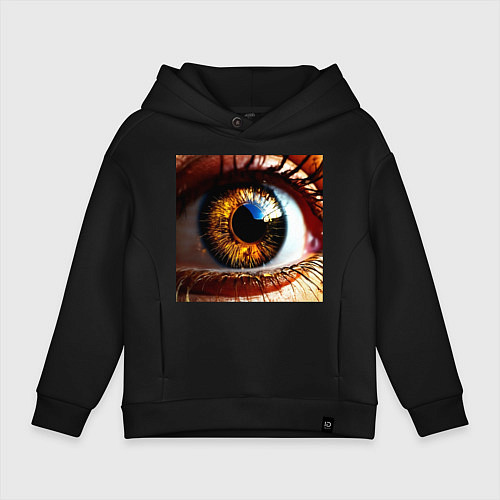 Детское худи оверсайз Золотой карий глаз в стиле стимпанк / Черный – фото 1