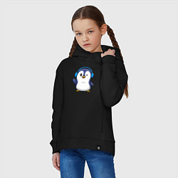 Толстовка оверсайз детская Привет от пингвина, цвет: черный — фото 2