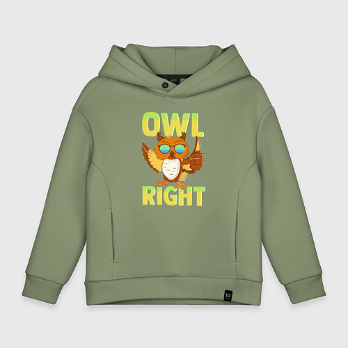 Детское худи оверсайз Owl right - каламбур отлично / Авокадо – фото 1
