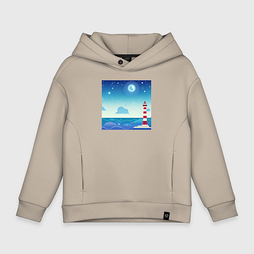 Детское худи оверсайз Маяк в голубом / Миндальный – фото 1