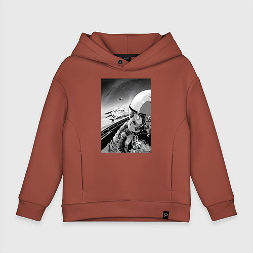 Детское худи оверсайз Ванпанчмен Сайтама на крыле самолета / Кирпичный – фото 1