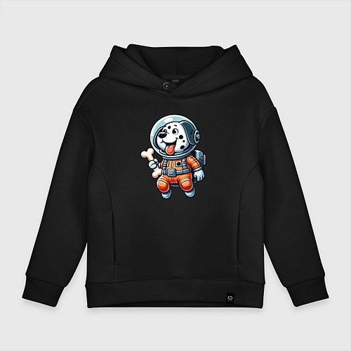 Детское худи оверсайз Dalmatian cosmonaut puppy with a bone / Черный – фото 1