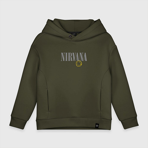 Детское худи оверсайз Nirvana logo smile / Хаки – фото 1