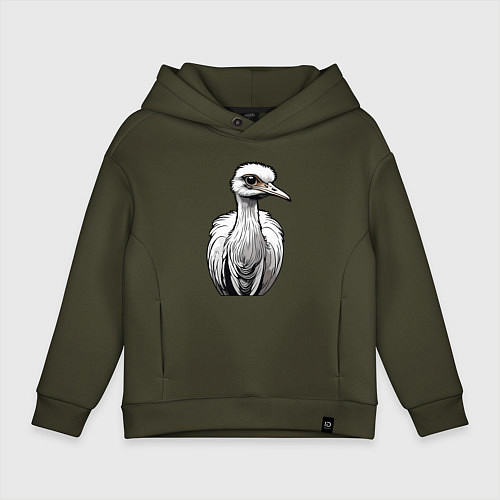 Детское худи оверсайз Страус рисованый / Хаки – фото 1