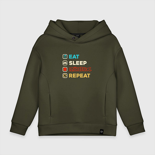 Детское худи оверсайз Eat sleep roblox repeat art / Хаки – фото 1